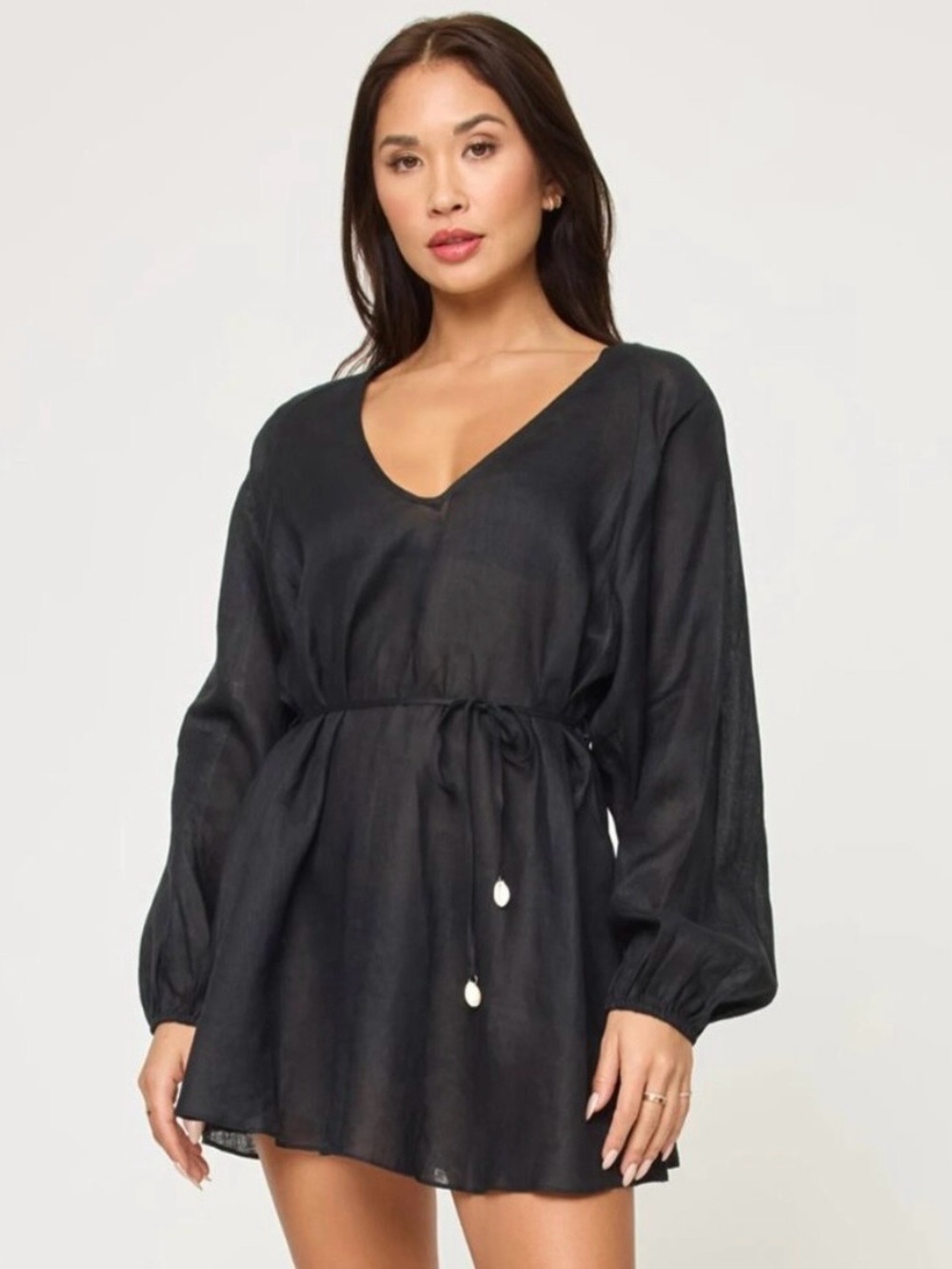 l*space Black Linen Boat Trip V-Neck Swim Coverup Tunic